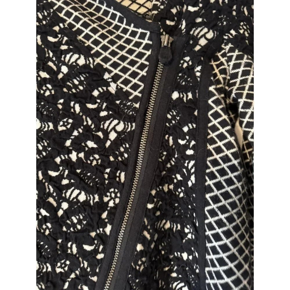 Moth Shawl Cardigan Sweater S Small Black Ivory Stretch Cotton Zip Foldover - Picture 9 of 14